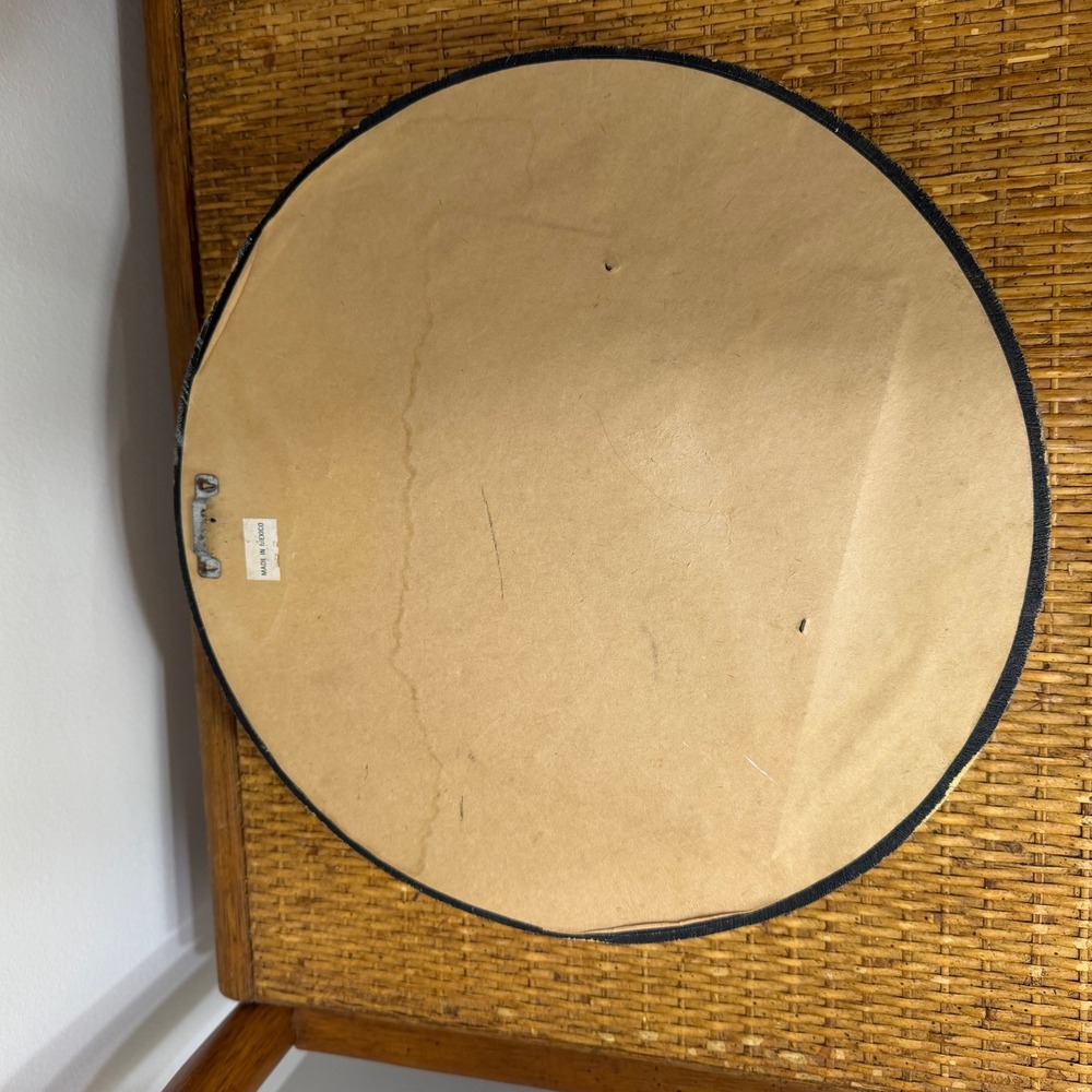 Vintage Sunburst Wall Mirror Cream Gold Ribbed Beaded Round Made in Mexico - Picture 10 of 13
